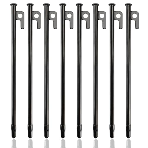 8 Pcs Tent Pegs Metal Heavy Duty, 30cm Tent Pegs with Hooks and Holes for Outdoor Trips, Hiking, Camping, Gardening