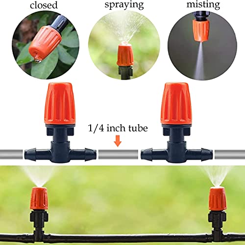 Yulaiyoen Three-Way Atomizing Nozzle 1/4 Inch, 50 Pcs Adjustable Micro Spray Irrigation Emitters, Drip Irrigation Parts Accessories for Patio Lawn Greenhouse Vegetable Irrigation Supplies