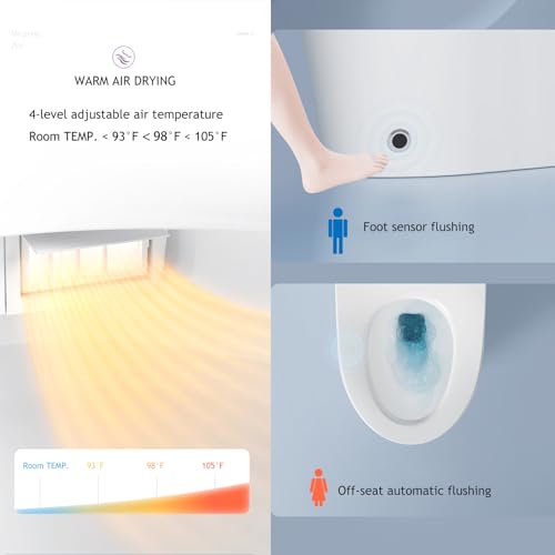 AOZITA Luxury Smart Toilet with Auto Open/Close Lid, Modern Tankless Toilet Bidet Combo with Auto Flush, Warm Water, Warm Air Drying and Remote Control