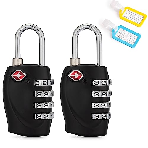 POATOW 2 Pack TSA Luggage Locks with 4 Digit Combination – Heavy Duty Set Your Own Padlocks for Travel, Baggage, Suitcases & Backpacks - Black