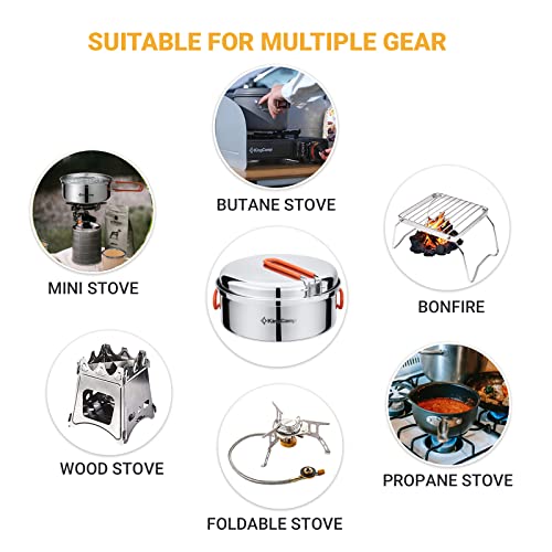 KingCamp 17/25pcs Stainless Steel Camping Cookware Mess Kit Camping Cooking Set Backpacking Gear Lightweight Pots and Pans Set with Folding Knife Fork for Camping Hiking Picnic