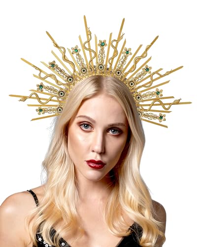 Zivyes Medusa Halo Crown Gold Sunburst Halo Snake Headpiece Halloween Decoration Accessories