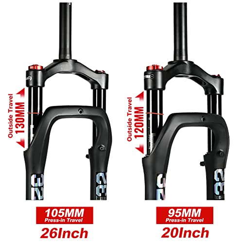 Gaderth Bike Suspension Fork, 20 inch Fat Bike Straight Front Fork, 4.0" Tire 135mm Air Double Shoulder Bicycle Front Fork, Snow Beach Shock Absorber Mountain Bike MTB Fork 20 inches