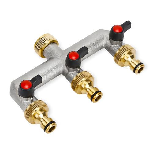 VAYALT 3-Way Tap Water Distributor, 3-Way Distributor Water 3/4 Inch Brass Water Connection Distribution, Garden Hoses with 3/4 Inch Adapter, Ball Valve for Large Garden Irrigation Garden Hoses