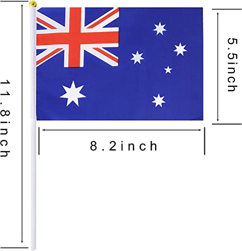 10 Pack Australia Flags 5x8 inch Hand Waving Stick Flags Small Handheld AU Flags with Safe Round Top Mini National Day Country Flags Party Decorations for Parades World Cup Sports International Festival Events (Australia Flag)