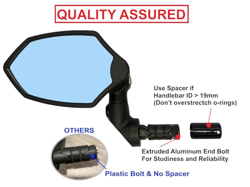 Hafny New Bar End Bike Mirror, HD Glass Lens, Ajustable & Rotatable Safe Rearview Bicycle Mirror, Blast-Resistant, HF-M6002-FR08 (Blue Glass (Universal Left or Right), 2 pc)