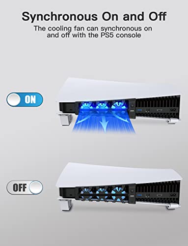 NexiGo PS5 Horizontal Stand with Cooling Fan, [Auto On/Off], [Minimalist Design], Compatible with Playstation 5 Disc & Digital Editions, Built-in LED Light, Extra USB Port, Easy to Install