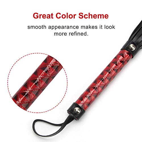 Zhichengbosi 40 cm Riding Crop, Black Faux Leather Paddle Horse Crop and Riding Whip (Red)