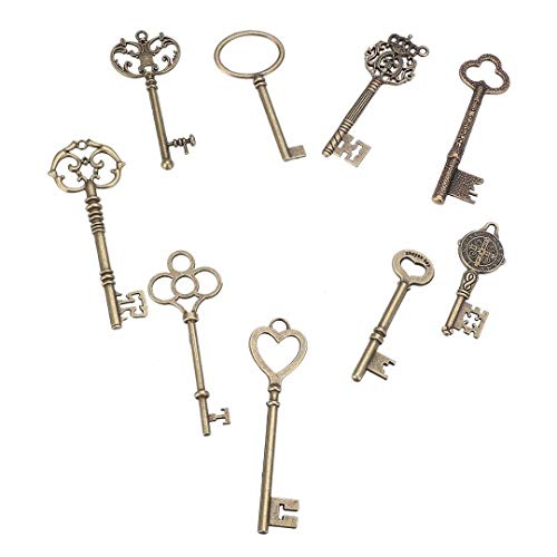 9PCS Big Large Antique VTG Old Brass Skeleton Keys Lot Cabinet Barrel Lock