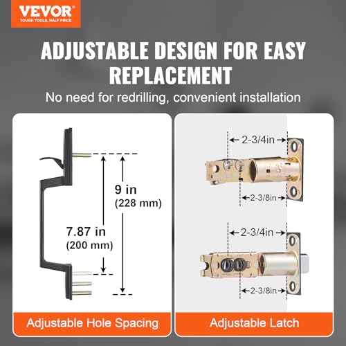 VEVOR Front Door Handle and Deadbolt Set, Matte Black Square Handle Set with Lever Door Handle, Single Cylinder Entry Door Handle with Reversible for Right and Left Handed Entrance and Front Door