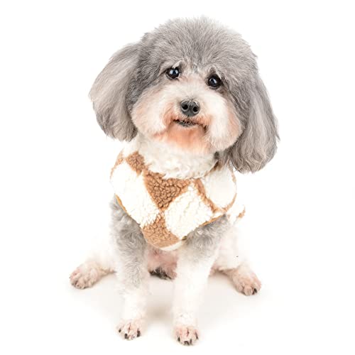 Zunea Winter Jacket Coat for Small Dogs Fleece Jumper Soft Warm Puppy Clothes Fuzzy Sweater Coat Plaid Fluffy Cold Weather Vest Pet Girl Boy Apparel Chihuahua Doggy Yorkie Cats Clothing Brown S