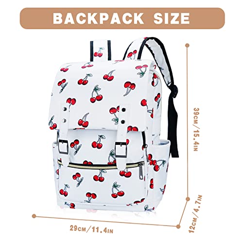 Cherry School Backpack for Girls Women, 15.6 inch Laptop Backpacks Bookbags for College Travel