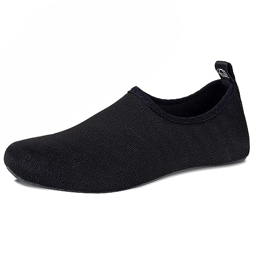 WateLves Water Shoes for Womens Mens Barefoot Quick-Dry Aqua Socks for Beach Swim Surf Yoga Exercise New Translucent Color Soles, Stripe/Black, 3.5-4