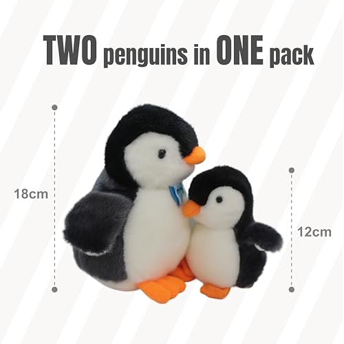 [2pcs Pack] Soft Plush Penguin Stuffed Cute Baby Animal Dolls and Keychain, Ideal Party Souvenir Kids Boys Girls Girlfriend Valentines Day Christmas Birthday Gifts Toy Lot (Black)