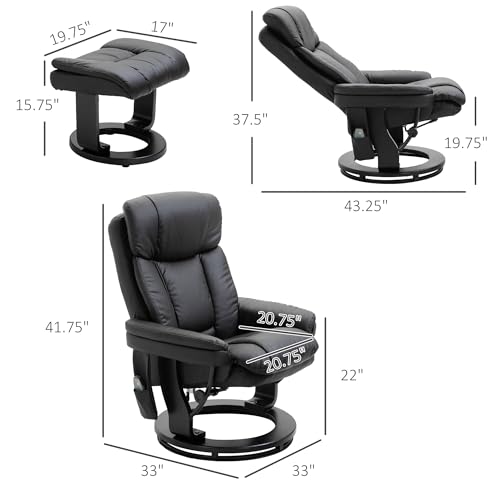 HOMCOM PU Leather Massage Recliner Chair with Ottoman 10 Point Vibration Swiveling Armchair, Black