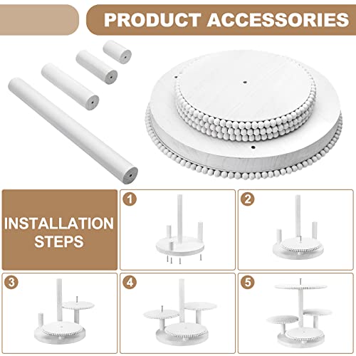 Skylety 4 Tier Round Cupcake Tower Stand Beaded Wood Cake Stand with Tiered Tray Cupcake Stand for 50 Cupcakes Cake Display Stand Dessert Tiered Serving Tray for Birthday Graduation Wedding (White)