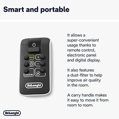 De'Longhi Bend Line Tower Fan Heater HFX65V20, 2000W with Silent Operation, Remote Control, Ceramic Technology,Black