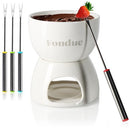 com-four® Premium Chocolate Fondue Set, Ceramic Bowl with Tea Light Holder, Fondue Set with Forks for 4 People, Ideal for Chocolate, Cheese and Meat Fondue (White)