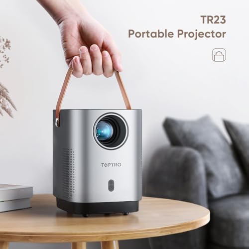 TOPTRO TR23 Mini Projector, 5G WiFi Bluetooth Projector 1080P Supported 8000 Lumen, Outdoor Projector with 360 Degree Surround Sound, Dust-Proof, Projector Compatible with TV Stick (Dark Grey)