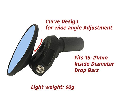 !!!NEW!!! Hafny Drop Bar Bike Mirror, HD, Shatter-Proof, HD Convex Blue Glass Mirror (Anti-glare Blue Glass Lens)