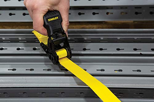 Stanley S10002 Black/Yellow 1" x 10' Ratchet Tie Down Straps - Light Cargo Hauling (1,500 lbs Break Strength), 2 Pack