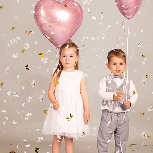 White Butterfly Confetti Poppers 4 Pack | White and Gold Confetti Cannon Party Poppers Confetti Shooters for Wedding Parties Events Birthday Celebrations | Bulk Large Paper Gun Launcher Tube Stick