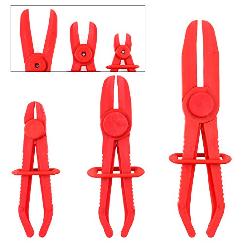 Swpeet 3Pcs Red Line Clamps Flexible Hose Clamps Pliers Kit, Hose Pinch Off Pliers Set Line Clamps for Brake Hoses, Fuel Hoses, Coolant Hoses, Most Flexible 15mm, 20mm and 25mm Hoses Clamps