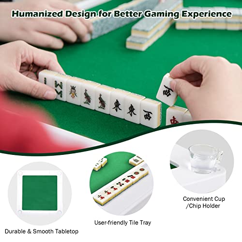 Giantex 4-Player Mahjong Game Table, Foldable Mahjong Table with Iron Frame, Cup Holders & Chip Trays, Portable Table for Poker, Domino, Blackjack Game