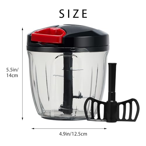 Ourokhome Garlic Grinder Onion Chopper, 2 in 1 Manual Food Processor Portable Speed Pull String Vegetable Cutter for Veggies, Ginger, Fruits, Nuts, Herbs with a blend blade etc, 900 ml, Black