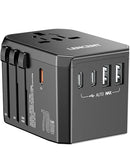 LENCENT 70W Universal Travel Adapter, GaN International Fast Charger with 3 PD3.0 Type C+2 QC USB A, Worldwide Power Adapter for Phones,Laptops, All in One Travel Essentials for EU/USA/UK/AU
