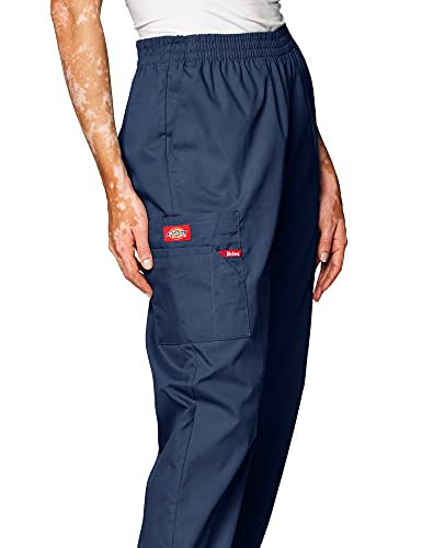 Dickies EDS Signature Women Scrubs Pant Natural Rise Tapered Leg Pull-on 86106, Navy, Medium Petite
