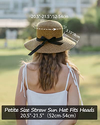 Zylioo Panama Hat Small Head Straw Sun Hat Small Sizes Small Wide Brim Straw Hat UV Summer Hat Holiday Beach Hat Size S, Bow khaki, X-Small-Small