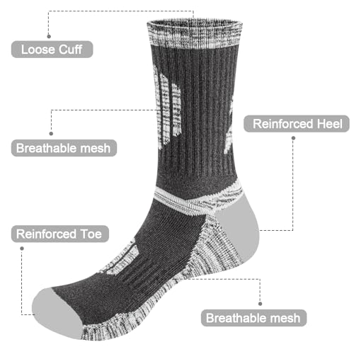 YUEDGE 5 Pairs Men's Hiking Socks Performance Sports Cushioned Crew Socks Breathable Cotton Socks for Men Size 9-11