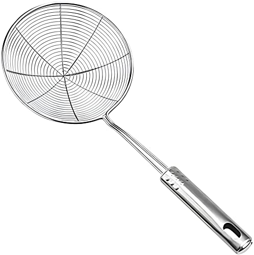 Chirano Versatile Stainless Steel Spider Strainer/Skimmer/Ladle for Cooking and Frying, Kitchen Gadgets Wire Strainer Pasta Strainer Spoon (6 Inch)