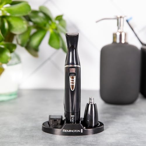 Remington Men's Precision Personal Groomer Kit, PG025AU, Showerproof Trimmer With 2 Attachments & Comb, For Grooming Beard, Stubble, Sideburns, Nose and Ears - Black