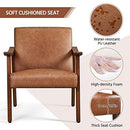 Yaheetech PU Leather Accent Chair, Mid-Century Modern Armchair with Solid Wood Legs, Reading Leisure Chair with High Back for Living Room Bedroom Waiting Room, Set of 2, Brown