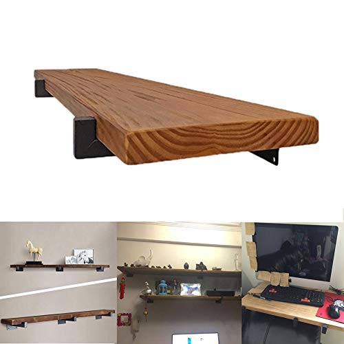 Heavy Duty Industrial Black Shelf Brackets, 14" Floating Metal Shelving Supports with Lip, Wall Mounted Retro Shelves Hardware Brace for DIY Decor or Custom Wall Shelving, 4 Pack