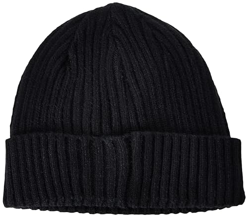 Timberland Men's Ribbed Watch Cap with Logo Plate, Black, One Size