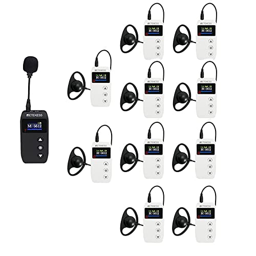 Case of 1 Transmitter 10 Receivers, Retekess TT110 Tour Guide System, Magnetic Charging, 328ft Range, Simultaneous Translation Equipment, Translator Device for Church, Factory, Tour