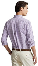 Polo Ralph Lauren Men's Classic Long Sleeve Oxford Shirt, (Spring/Summer 2023) Purple/White Checkerd, Medium