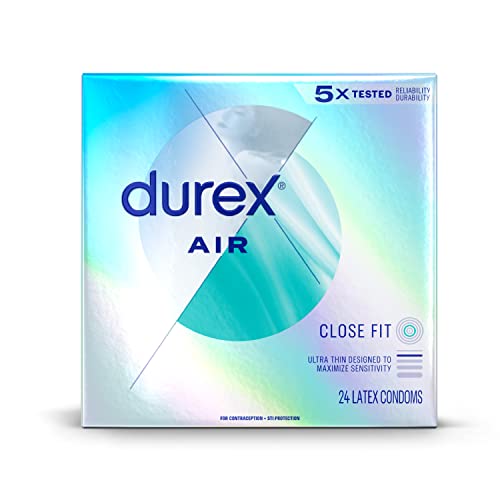 Durex Air Condoms Extra Thin, Transparent Natural Rubber Latex Condoms for Men, Close Fit, FSA & HSA Eligible, 24 Count, White, 24 Count (Pack of 1)
