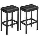 VASAGLE Bar Stools, Set of 2 PU Upholstered Breakfast Stool, 15.7 x 11.8 x 24.4 Inches, Backless, Simple Assembly, Industrial, Dining Room Kitchen Counter Bar, Black Seat and Black Frame ULBC068B81