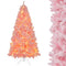 Costway 215 cm Pink Flocked Christmas Tree, Hinged Xmas Tree with 1200 PVC Branch Tips, 500 LED Lights & 8 Lighting Modes, Pre-Lit Decoration Tree for Home, Office & Carnival, Easy Assembly