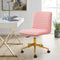 Furniliving Velvet Home Office Chair, Armless Vanity Desk Task Chair with Wheels 360° Swivel Computer Rolling Desk Chair with Back, Adjustable Accent Chair with Gold Metal Base Stool Chair (Pink)