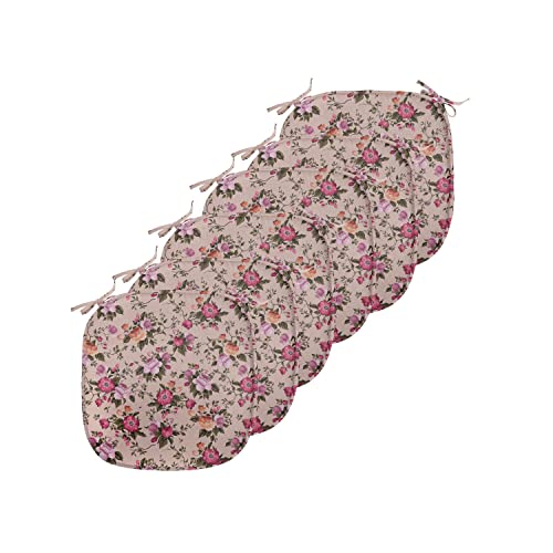 Ambesonne Flower Chair Seating Cushion Set of 6, Floral Pattern with Roses Twig Warm Colors Flower Arrangement Bouquets, Seat Pads for Office with Anti-Slip Backing, 16"x16", Green Pink
