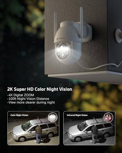 COCOCAM Solar Camera Outdoor Wireless, 2K PTZ Security Cameras 2.4GHz Wi-Fi, CCTV Surveillance Camera for Home Security, AI Motion Detection/Color Night Vision/2-Way Audio, IP66, SD/Cloud (White)