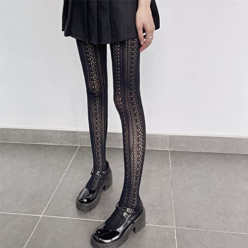 Women's Fishnet Knitted Tights Patterned Stockings Transparent Pantyhose Sexy High-Waist Lace Leggings