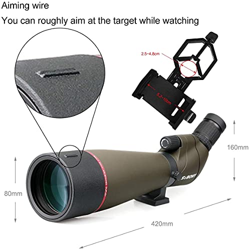 SVBONY SV13 Spotting Scope, 20-60x80mm Bird Watching, Target Shooting Hunting IPX7 Waterproof Bak4 FMC Telescope with Phone Adapter(Without Tripod)