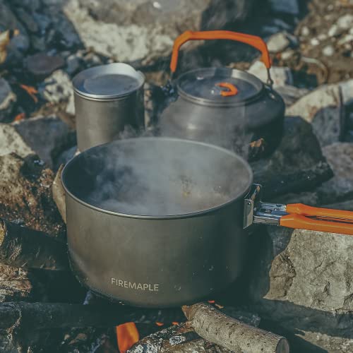 Fire-Maple Camping Cookware Set with Pot, Kettle, Pan for 4 People Feast4, Easy to Clean Hard Anodized Aluminum, 8 Piece Pot and Mess Kit, Essential Pots and Pans Set, Camping Gear and Accessories