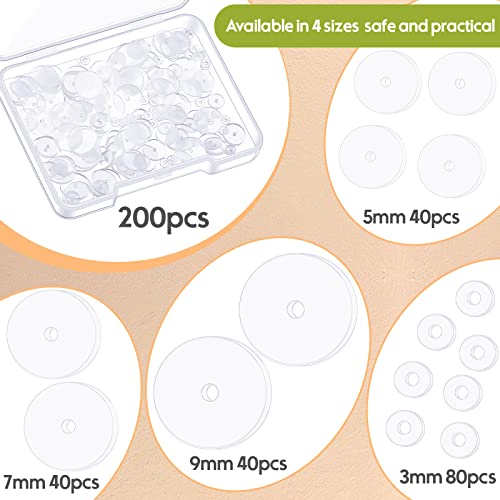 200 Pcs Clear Piercing Disc for Piercing Bump 3/5/ 7/9 mm Clear Silicone Earrings Backs Plastic Disc Pads Stabilizer, Earring Backs Stopper Earlobe Support Patches, 4 Sizes